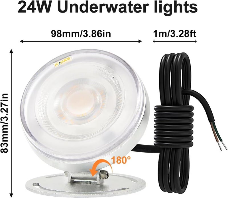Samvol LED Underwater Pond Light, Heavy Duty Aluminum 12V 3000K Warm White IP68 Waterproof Fountain Light, Landscape Lamp for Swimming Pool, Fountain, Waterfall, Pond and Grass Land Decoration (24, Watts) - Image 3